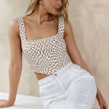 Mandie Thick Strap Crop Top Printed Beige
