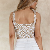 Mandie Thick Strap Crop Top Printed Beige