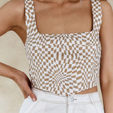 Mandie Thick Strap Crop Top Printed Beige