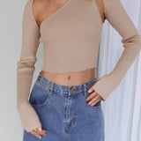 Holland One Shoulder Knit Top & Long Sleeve Shrug Latte