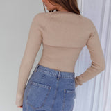 Holland One Shoulder Knit Top & Long Sleeve Shrug Latte