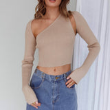 Holland One Shoulder Knit Top & Long Sleeve Shrug Latte