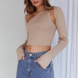 Holland One Shoulder Knit Top & Long Sleeve Shrug Latte