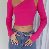 Holland One Shoulder Knit Top & Long Sleeve Shrug Pink