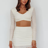 Taree Long Sleeve Shirred Crop Top Milk