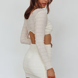 Taree Long Sleeve Shirred Crop Top Milk