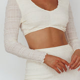 Taree Long Sleeve Shirred Crop Top Milk