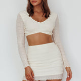 Taree Long Sleeve Shirred Crop Top Milk