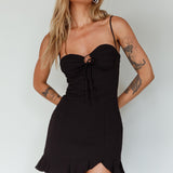Sky Light Drawstring Bust Mini Dress Black