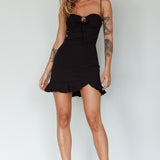 Sky Light Drawstring Bust Mini Dress Black