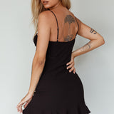 Sky Light Drawstring Bust Mini Dress Black