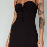 Sky Light Drawstring Bust Mini Dress Black