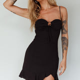 Sky Light Drawstring Bust Mini Dress Black