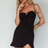 Sky Light Drawstring Bust Mini Dress Black