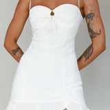 Sky Light Drawstring Bust Mini Dress Ivory