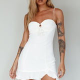 Sky Light Drawstring Bust Mini Dress Ivory