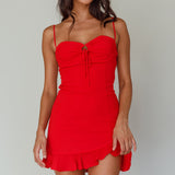 Sky Light Drawstring Bust Mini Dress Red