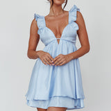 Siren Song Frill Strap Mini Dress Sky
