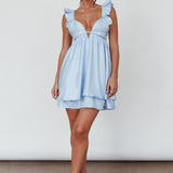 Siren Song Frill Strap Mini Dress Sky