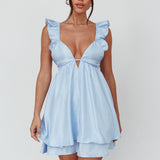 Siren Song Frill Strap Mini Dress Sky