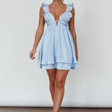 Siren Song Frill Strap Mini Dress Sky