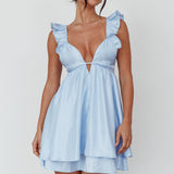 Siren Song Frill Strap Mini Dress Sky