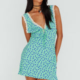 Vigo Lace Trim Sundress Floral Kelly Green