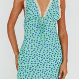 Vigo Lace Trim Sundress Floral Kelly Green