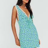 Vigo Lace Trim Sundress Floral Kelly Green