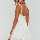 Short Notice Ruffle Strap Lace Mini Dress White