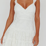Short Notice Ruffle Strap Lace Mini Dress White