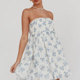 Vitoria Strapless Babydoll Dress Floral Blue