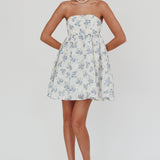 Vitoria Strapless Babydoll Dress Floral Blue