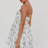Vitoria Strapless Babydoll Dress Floral Blue