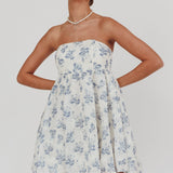 Vitoria Strapless Babydoll Dress Floral Blue
