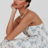 Vitoria Strapless Babydoll Dress Floral Blue