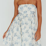 Vitoria Strapless Babydoll Dress Floral Blue