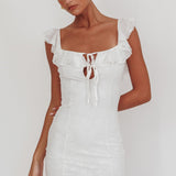 Sweet Saturday Tied Bust Ruffle Mini Dress White