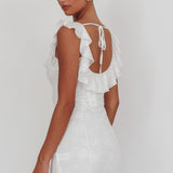 Sweet Saturday Tied Bust Ruffle Mini Dress White