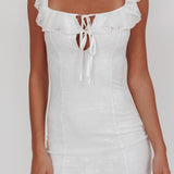 Sweet Saturday Tied Bust Ruffle Mini Dress White