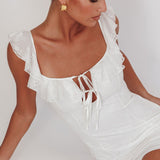 Sweet Saturday Tied Bust Ruffle Mini Dress White