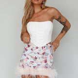 Sunset Boulevard Sequin Feather Mini Skirt Multi
