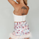 Sunset Boulevard Sequin Feather Mini Skirt Multi