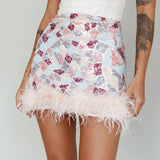 Sunset Boulevard Sequin Feather Mini Skirt Multi