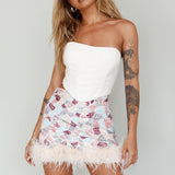 Sunset Boulevard Sequin Feather Mini Skirt Multi