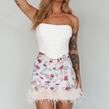 Sunset Boulevard Sequin Feather Mini Skirt Multi