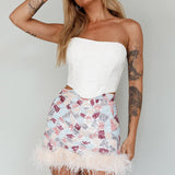 Sunset Boulevard Sequin Feather Mini Skirt Multi