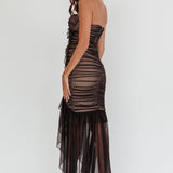 Mesmerize Strapless High-Low Hem Mesh Dress Black