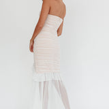 Mesmerize Strapless High-Low Hem Mesh Dress White