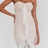 Mesmerize Strapless High-Low Hem Mesh Dress White